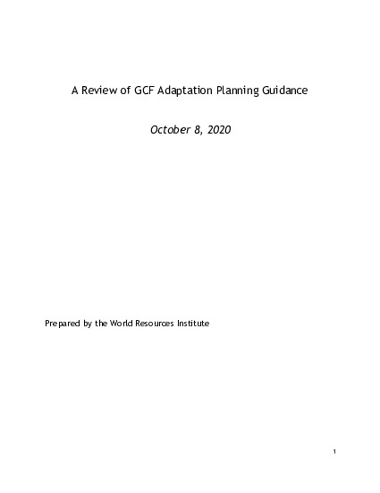 Document cover for A Review of GCF Adaptation Planning Guidance
