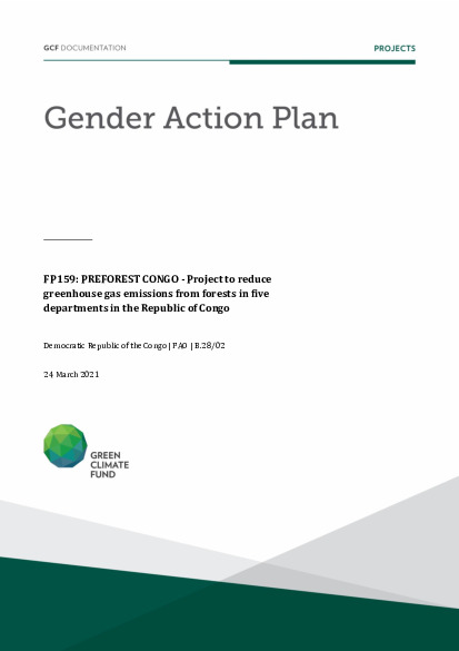 Document cover for Gender action plan for FP159: PREFOREST CONGO - Project to reduce greenhouse gas emissions from forests in five departments in the Republic of Congo