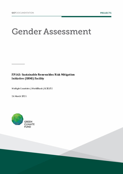 Document cover for  Gender assessment for FP163: Sustainable Renewables Risk Mitigation Initiative (SRMI) Facility