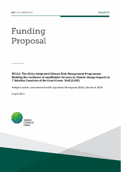 Document cover for The Africa Integrated Climate Risk Management Programme: Building the resilience of smallholder farmers to climate change impacts in 7 Sahelian Countries of the Great Green Wall (GGW)