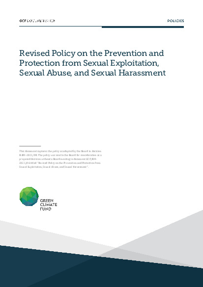 Document cover for  Revised policy on the prevention and protection from Sexual Exploitation, Sexual Abuse, and Sexual Harassment