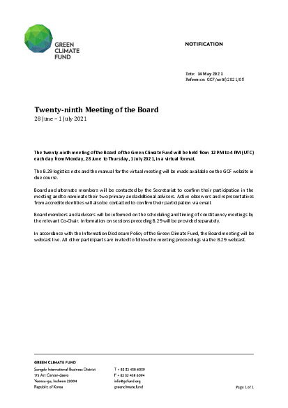 Document cover for Twenty-ninth meeting of the Board
