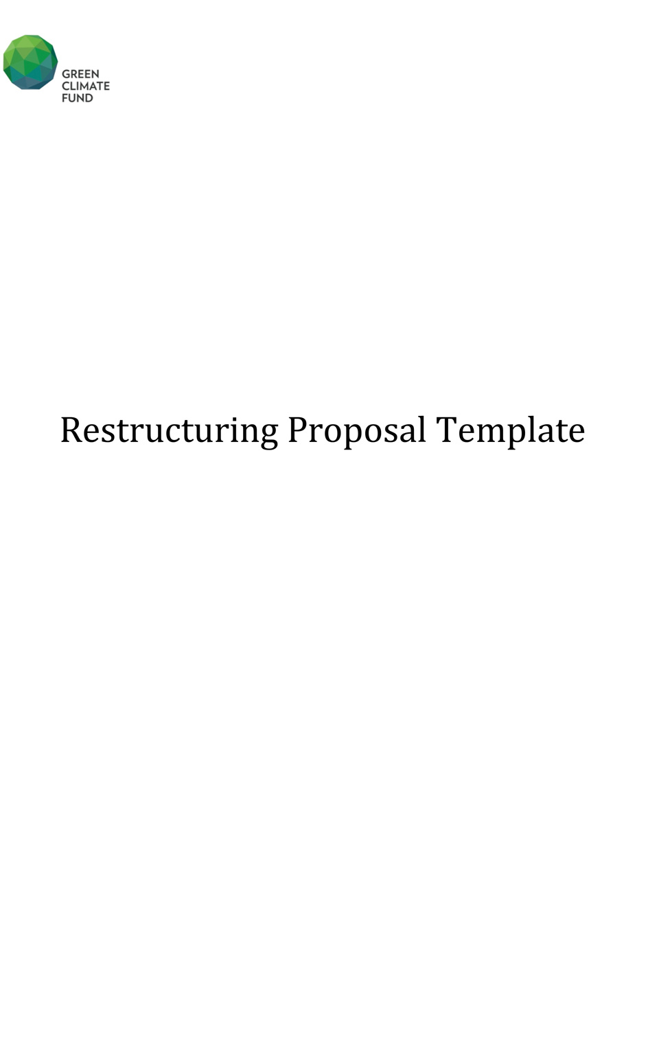 Document cover for Restructuring Proposal Template
