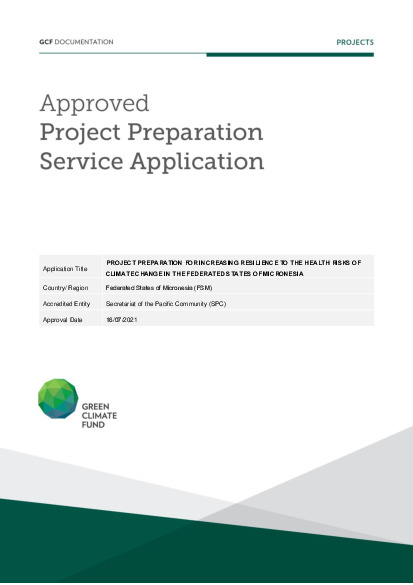 Document cover for Project preparation for increasing resilience to the health risks of climate change in the Federated States of Micronesia