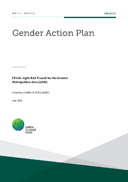 Document cover for Gender action plan for FP166: Light Rail Transit for the Greater Metropolitan Area (GAM)
