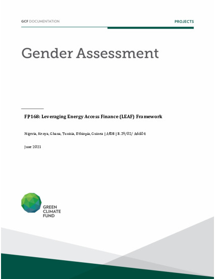 Document cover for  Gender assessment for FP168: Leveraging Energy Access Finance (LEAF) Framework