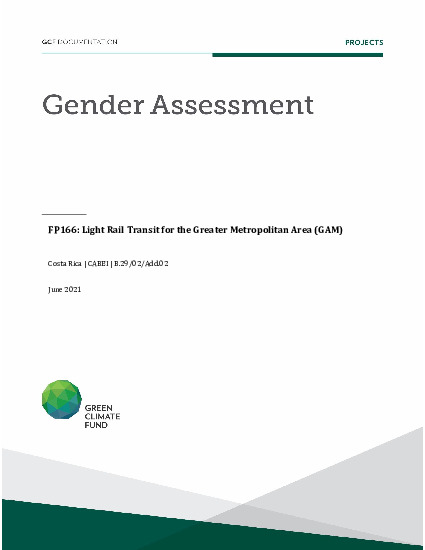 Document cover for  Gender assessment for FP166: Light Rail Transit for the Greater Metropolitan Area (GAM)