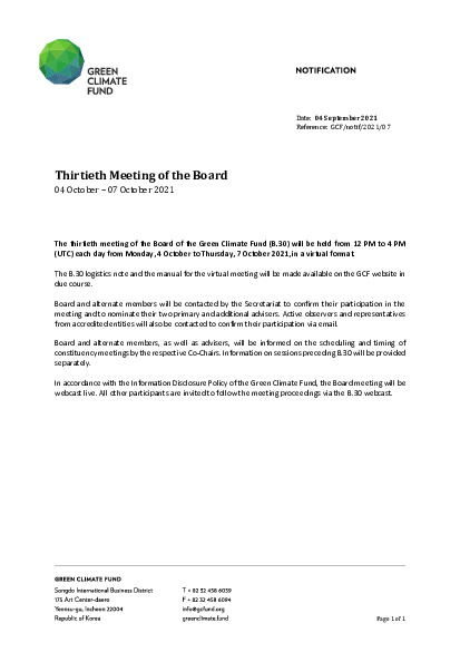 Document cover for Thirtieth meeting of the Board