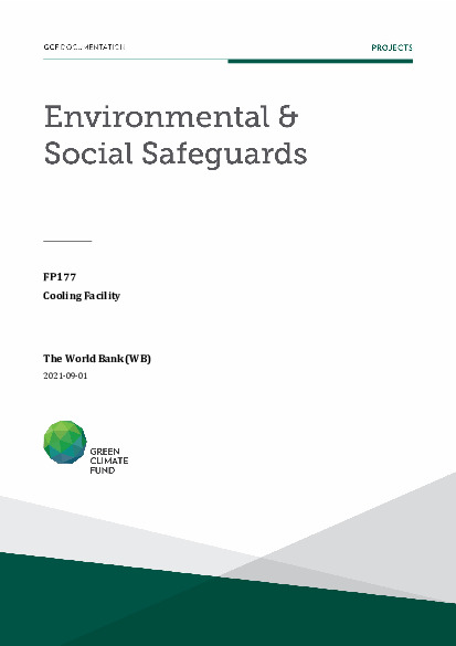 Document cover for Environmental and social safeguards (ESS) report for FP177: Cooling Facility