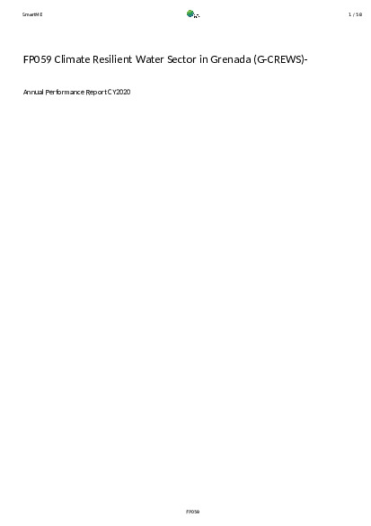 Download 2020 Annual Performance Report for FP059: Climate Resilient Water Sector in Grenada (G-CREWS) Document cover for 2020 Annual Performance Report for FP059: Climate Resilient Water Sector in Grenada (G-CREWS)