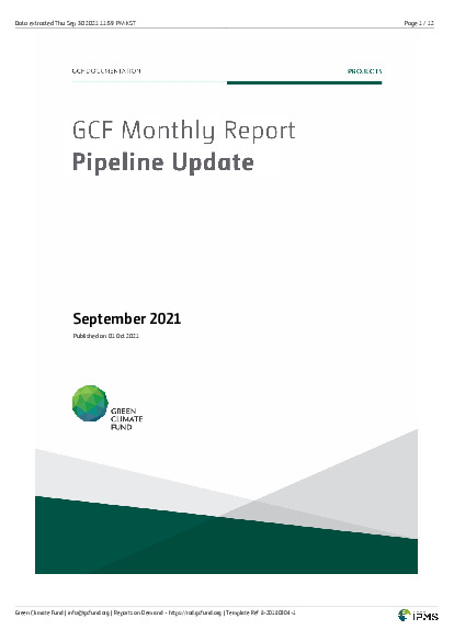 Document cover for  Funding proposal pipeline update as of September 2021