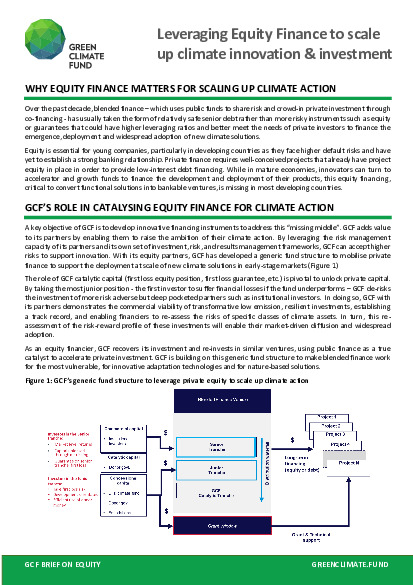 Download Thematic brief: Leveraging equity finance to scale up climate innovation & investment Document cover for Thematic brief: Leveraging equity finance to scale up climate innovation & investment