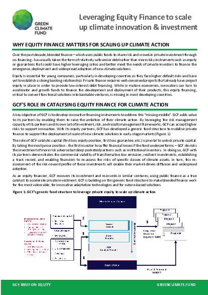 Document cover for Thematic brief: Leveraging equity finance to scale up climate innovation & investment