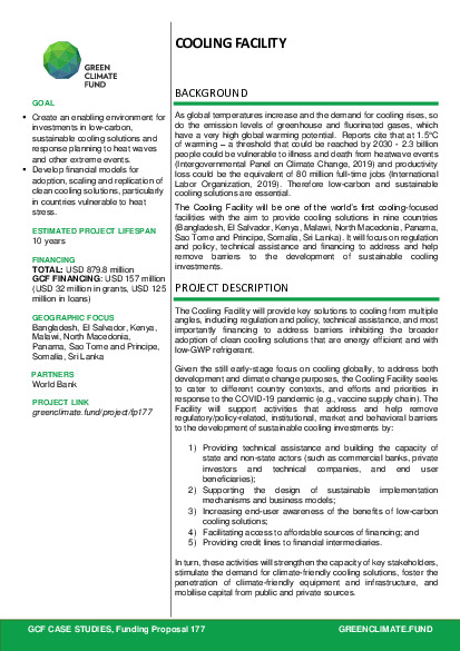 Document cover for Cooling facility