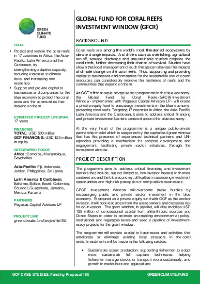 Document cover for Global fund for coral reefs investment window (GFCR)