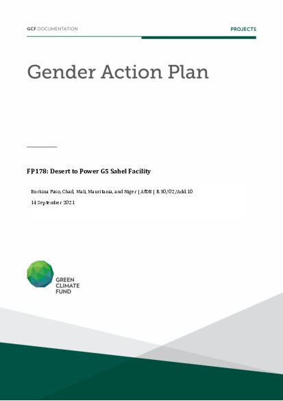 Document cover for Gender action plan for FP178: Desert to Power G5 Sahel Facility
