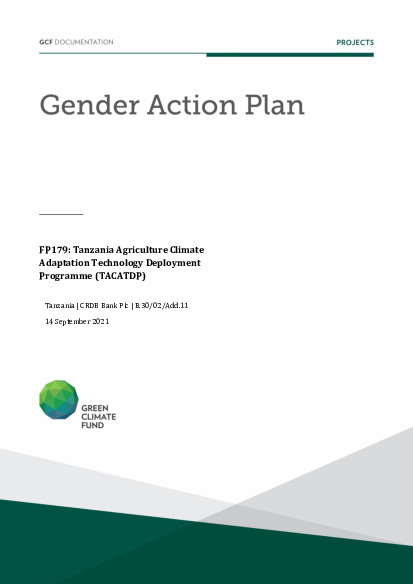 Document cover for Gender action plan for FP179: Tanzania Agriculture Climate Adaptation Technology Deployment Programme (TACATDP)