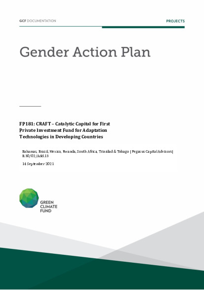 Document cover for Gender action plan for FP181: CRAFT – Catalytic Capital for First Private Investment Fund for Adaptation Technologies in Developing Countries