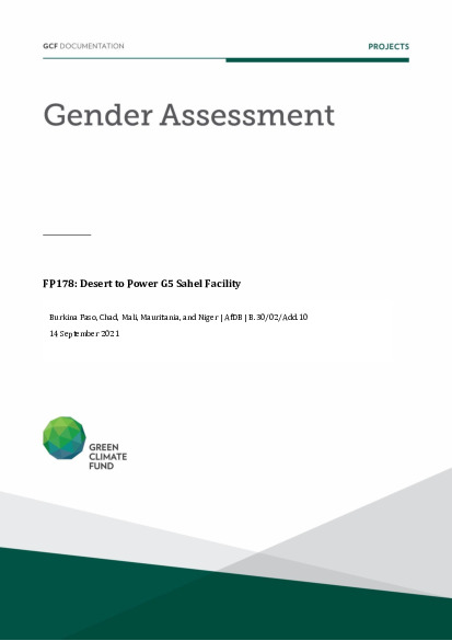 Document cover for Gender assessment for FP178: Desert to Power G5 Sahel Facility