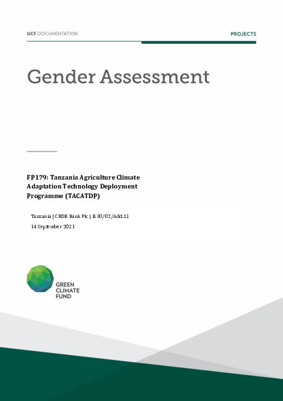 Document cover for Gender assessment for FP179: Tanzania Agriculture Climate Adaptation Technology Deployment Programme (TACATDP)