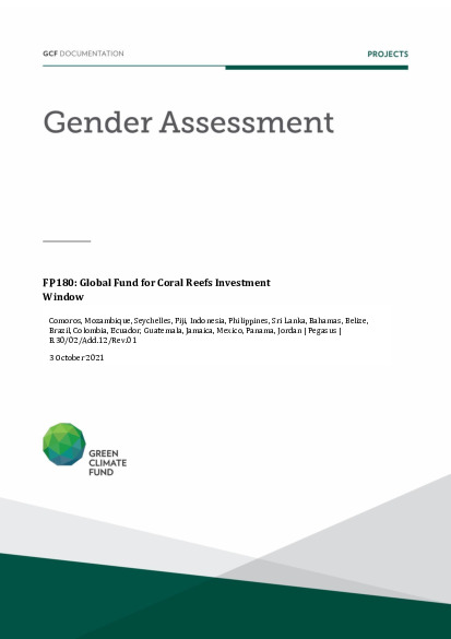 Document cover for Gender assessment for FP180: Global Fund for Coral Reefs Investment Window