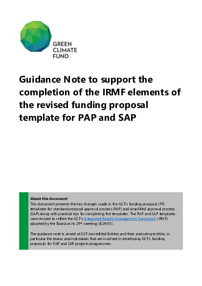 Download Guidance note to support the completion of the IRMF elements of the revised funding proposal template for PAP and SAP Document cover for Guidance note to support the completion of the IRMF elements of the revised funding proposal template for PAP and SAP