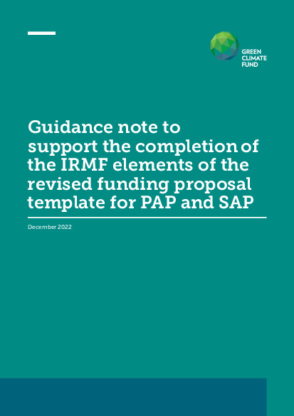 Document cover for Guidance note to support the completion of the IRMF elements of the revised funding proposal template for PAP and SAP