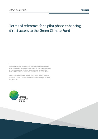 Document cover for Terms of reference for a pilot phase enhancing direct access to the Green Climate Fund
