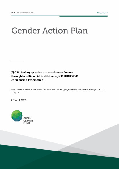 Document cover for Gender action plan for FP025: Scaling up private sector climate finance through local financial institutions (GCF-EBRD SEFF co-financing Programme)