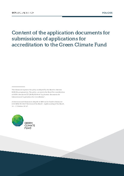 Document cover for Contents of the application documents for submissions of applications for accreditation to the GCF