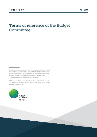 Document cover for Terms of reference of the Budget Committee