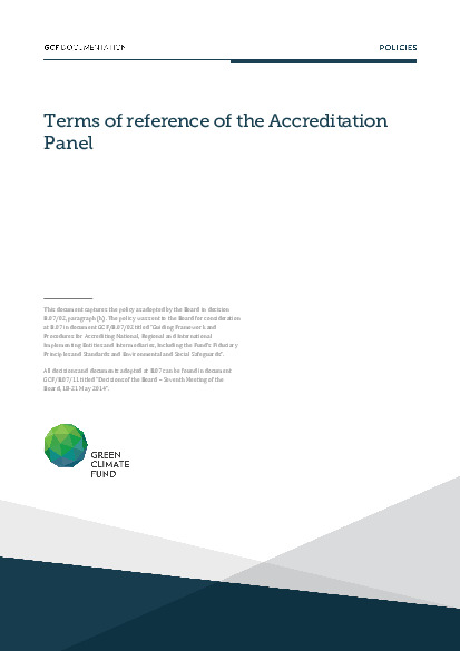 Document cover for Terms of reference of the Accreditation Panel