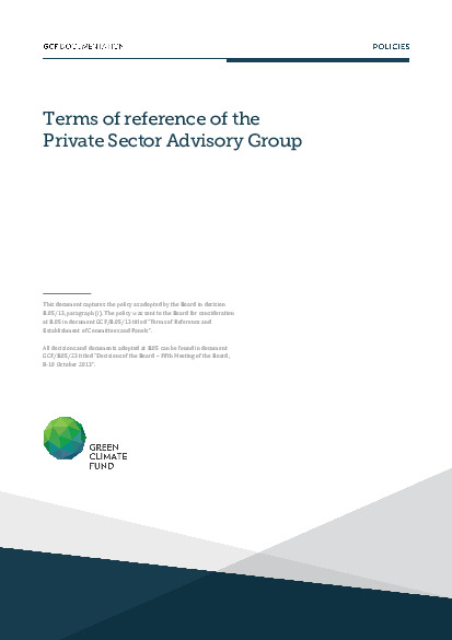 Document cover for Terms of reference for the Private Sector Advisory Group