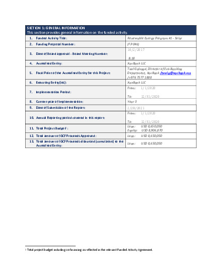 Document cover for 2020 Annual Performance Report for FP046: Renewable Energy Program #1 - Solar