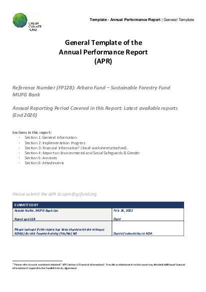 Download 2020 Annual Performance Report for FP128: Arbaro Fund – Sustainable Forestry Fund Document cover for 2020 Annual Performance Report for FP128: Arbaro Fund – Sustainable Forestry Fund