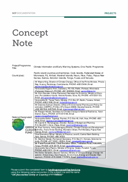 Document cover for Climate Information and Early Warning Systems, One Pacific Programme