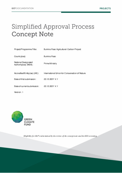 Document cover for Burkina Faso Agricultural Carbon Project