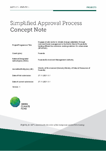 Document cover for Engage private sector in climate change adaptation through improved forest management in the North-West of Rwanda for feeding efficient low emission cooking solutions for urban areas (EPAFLEC)