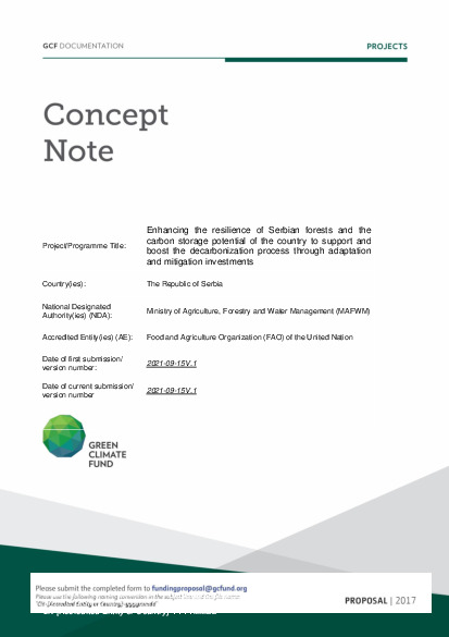 Document cover for Enhancing the resilience of Serbian forests and the carbon storage potential of the country to support and boost the decarbonization process through adaptation and mitigation investments