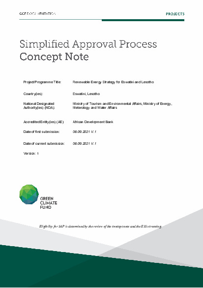 Document cover for Renewable Energy Strategy for Eswatini and Lesotho