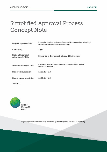 Document cover for Strengthening the resilience of vulnerable communities within high climatic and disaster risk areas in Togo