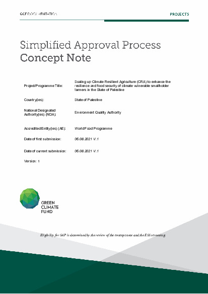 Document cover for Scaling up Climate Resilient Agriculture (CRA) to enhance the resilience and food security of climate vulnerable smallholder farmers in the State of Palestine