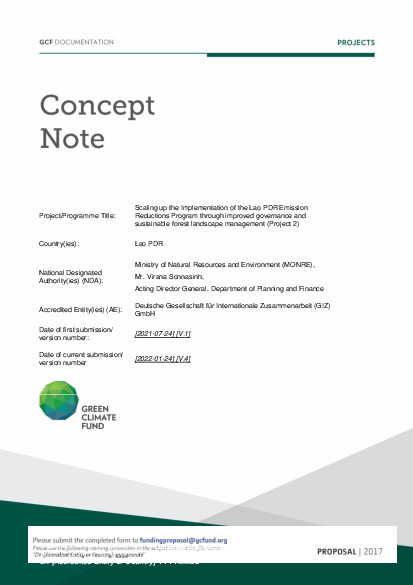 Document cover for Scaling up the Implementation of the LAO PDR Emission Reductions Program through improved governance and sustainable forest landscape management (Project 2)