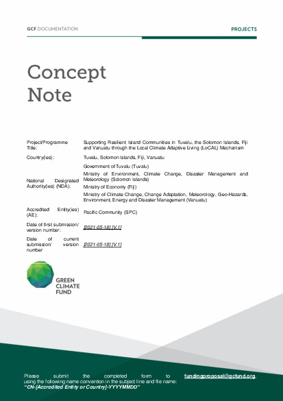 Document cover for Supporting Resilient Island Communities in Tuvalu, the Solomon Islands, Fiji and Vanuatu through the Local Climate Adaptive Living (LoCAL) Mechanism