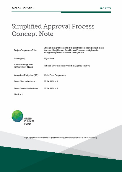 Document cover for Strengthening resilience to drought of food insecure populations in Nuristan, Badghis and Badakhshan Provinces in Afghanistan through integrated climate-risk management