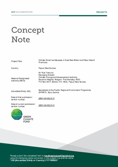 Document cover for Climate Smart Landscapes in East New Britain and New Ireland Provinces