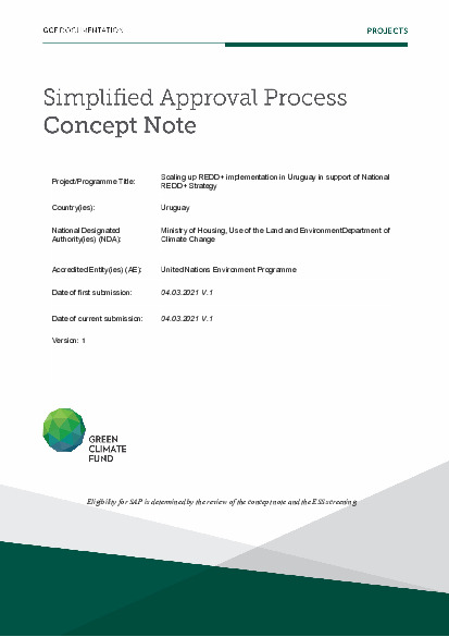 Document cover for Scaling up REDD+ implementation in Uruguay in support of National REDD+ Strategy