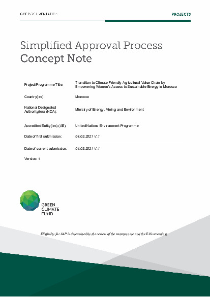 Document cover for Transition to Climate-Friendly Agricultural Value Chain by Empowering Women’s Access to Sustainable Energy in Morocco