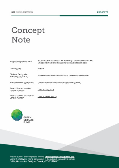 Document cover for South-South Cooperation for Reducing Deforestation and GHG Emissions in Malawi Through Greening the Brick Sector