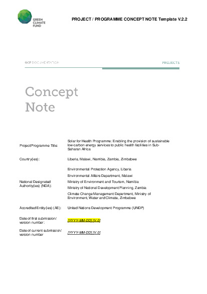 Document cover for Solar for Health Programme: Enabling the provision of sustainable low-carbon energy services to public health facilities in Sub-Saharan Africa